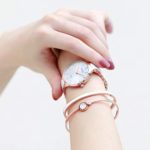 Ladies Quartz Watch Women bracelet set-MAMONA Rose Gold White