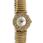 Peugeot Women 14Kt Gold Plated Crystal Bezel Watch