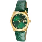 Peugeot Women's 'Gold Tone Green Leather Strap' Quartz Watch