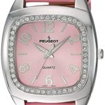 Peugeot Women's 310PK Silver-Tone Swarovski Crystal Accented Pink Leather Watch