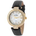 Peugeot Women's 14K Plated Crystal Bezel Dress Wrist Watch w/Black Leather