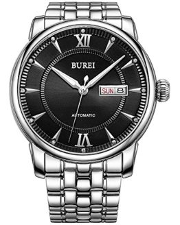 BUREI Automatic Watches for Men Stainless Steel Skeleton Wrist Watch