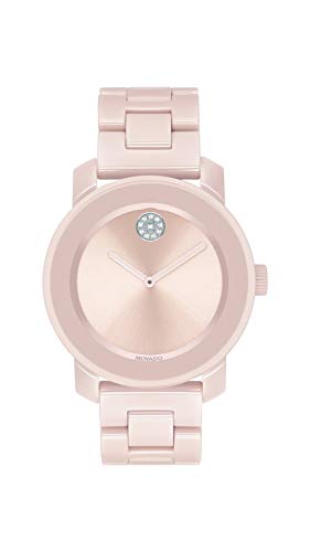 Movado Women's Bold Ceramic Watch with a Crystal-Set Dot, Pink/Silver