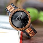 BOBO BIRD Men’s Retro Zebra Wooden Watch – Large Quartz Watch with Black Face & Wooden Band
