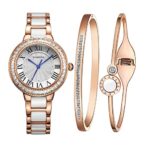 MAMONA Women's Watch Bracelet Gift Set Crystal Accented Ceramic