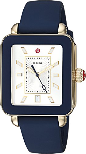 Michele Women's Swiss Quartz Stainless Steel and Rubber Casual Watch, Color:Blue