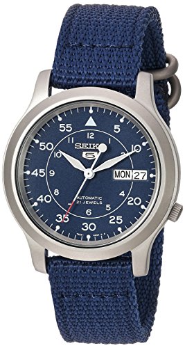 Seiko Men's Seiko 5 Automatic Stainless Steel Watch with Blue Canvas Band