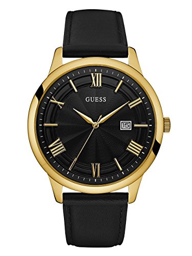GUESS Men's Leather Casual Watch, Color: Gold-Tone/Black