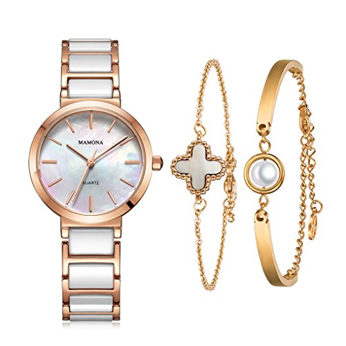 MAMONA Women's Watch and Bracelet Gift Set Rose Gold