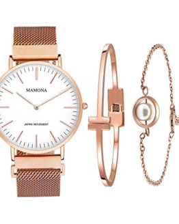 MAMONA Women's Rose Gold Quartz Watch Gift Set Waterproof
