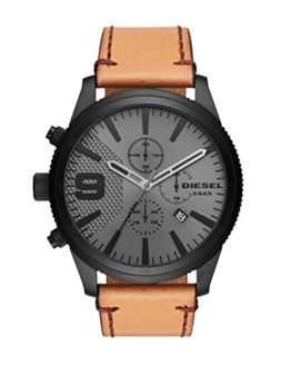 Diesel Men's Rasp Chrono 50 Black IP and Brown Leather Watch