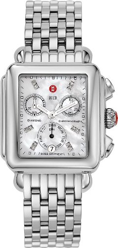 MICHELE Women's Deco Analog Display Swiss Quartz Silver Watch