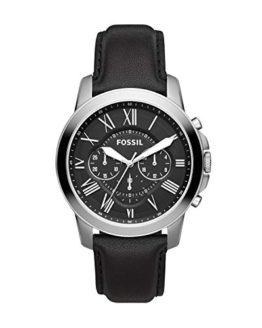 Fossil Men's Grant, Stainless Steel with Black Leather Strap Watch