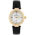 Peugeot Women's 14K Plated Crystal Bezel Dress Wrist Watch w/Black Leather