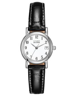 Citizen Women's "Eco-Drive" Stainless Steel and Black Leather Watch