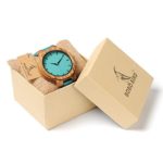 BOBO BIRD Men's Bamboo Wooden Watch with Blue Leather Strap – Stylish Casual Quartz Wristwatch