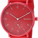 Skagen Aaren Kulør Stainless Steel Quartz Watch with Silicone Strap, red