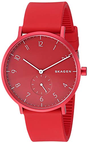 Skagen Aaren Kulør Stainless Steel Quartz Watch with Silicone Strap, red