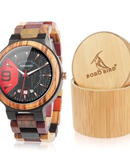 BOBO BIRD Men's Colorful Wooden Watches Analog Quartz Date Display Watch