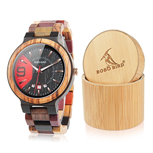 BOBO BIRD Men's Colorful Wooden Watches Analog Quartz Date Display Watch