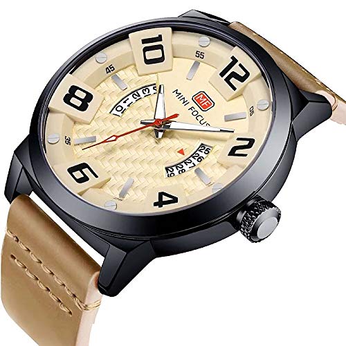 MINI FOCUS Men's Wrist Watch Waterproof Calendar Leather Band Business Watches