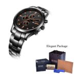 BUREI Mens Analog Multifunction Chronograph Stainless Steel Watch