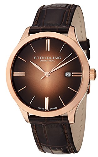 Stuhrling Original Men's Cuvette II Analog Swiss Quartz Brown Leather Watch