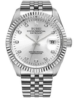 BUREI Men's Luxury Silver Automatic Watch