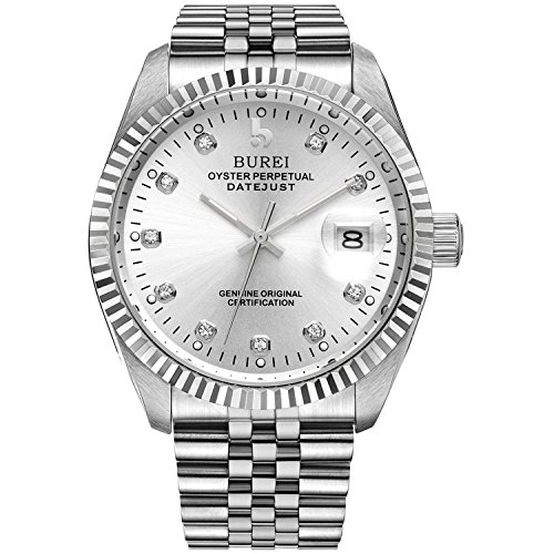 BUREI Men's Luxury Silver Automatic Watch