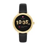 Kate Spade New York Scallop Touchscreen Smartwatch, Gold-tone Stainless Steel, Black Leather Band, 42mm, KST2001