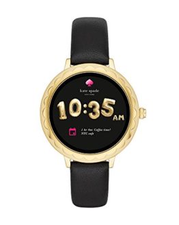 Kate Spade New York Scallop Touchscreen Smartwatch, Gold-tone Stainless Steel, Black Leather Band, 42mm, KST2001