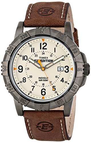 Timex Men's Expedition Rugged Metal Brown/Natural Leather Strap Watch