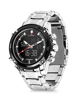 Business Mens Analog Digital Watch, Quartz Dual Time Zone Electronic