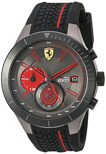 Ferrari Men's Quartz Stainless Steel and Silicone Watch, Color:Black