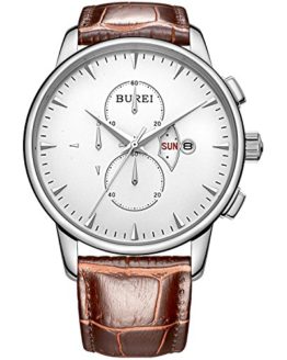 BUREI Men's Chronograph Wirst Watches Stainless Steel Multifunction