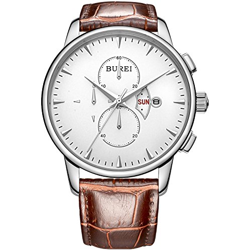 BUREI Men's Chronograph Wirst Watches Stainless Steel Multifunction
