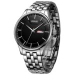 BUREI Men Simple Quartz Watch Black Analog Dial