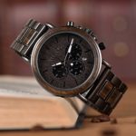 BOBO BIRD Men’s Wooden Chronograph Watch – Ebony Wood & Stainless Steel Military Style Quartz Wristwatch