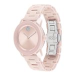 Movado Women's Bold Ceramic Watch with a Crystal-Set Dot, Pink/Silver