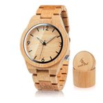 BOBO BIRD Men's Bamboo Wooden Watch Numeral Scale Large Face Quartz