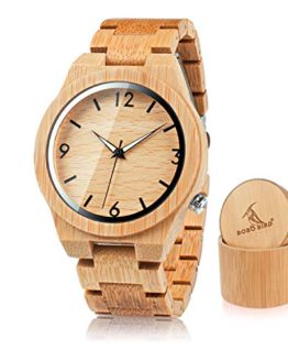 BOBO BIRD Men's Bamboo Wooden Watch Numeral Scale Large Face Quartz