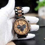 BOBO BIRD Men's Large Bamboo Wood & Stainless Steel Chronograph Watch – Military Style Quartz