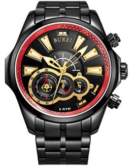 BUREI Men's Luminous Hands Chronograph Analog Watch