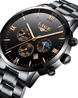 Watches Men Luxury Brand LIGE Moon Phase Waterproof Sport Analog