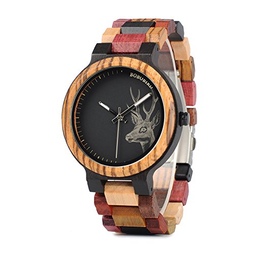 BOBO BIRD Mens Colorful Wooden Watches Classic Leisure Quartz Wristwatches