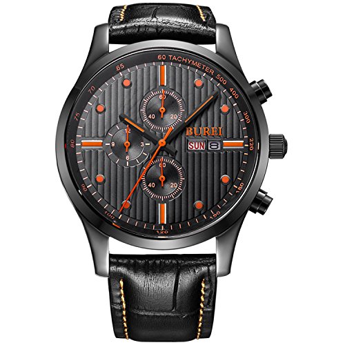 BUREI Men's Day Date Multifunction Chronograph Wrist Watches