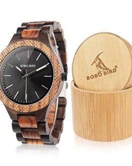 BOBO BIRD Men's Retro Zebra Wooden Watch, Large Size Quartz Watch