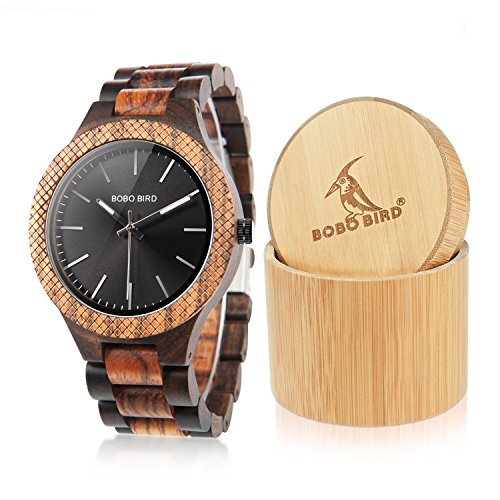 BOBO BIRD Men's Retro Zebra Wooden Watch, Large Size Quartz Watch