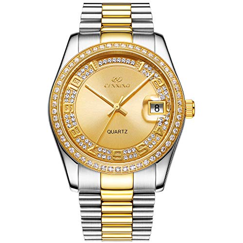BUREI Unisex Classic Analog Quartz Wrist Watch Gold Dial