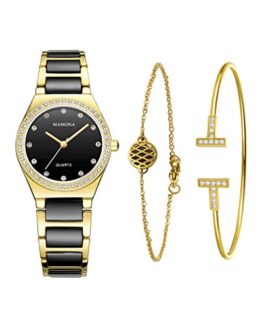 Ladies Quartz Watch Women bracelet set-MAMONA Gold Black